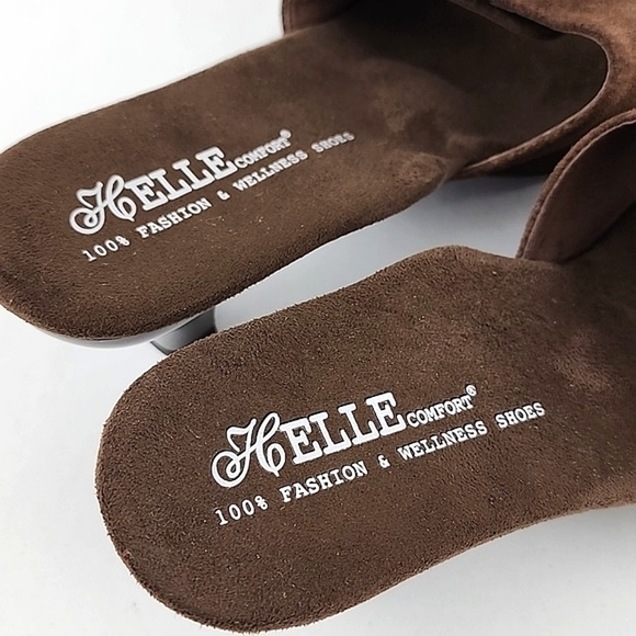 Helle Comfort Brown Suede Chrome Kitty Heeled Slip On Sandals Arch Support Sz 38 - Picture 8 of 16
